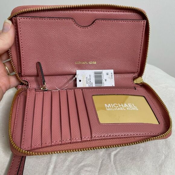 Michael Kors Large Zip Around Suede Wallet Rose Pink Gold Detail Clutch Case - Picture 9 of 10